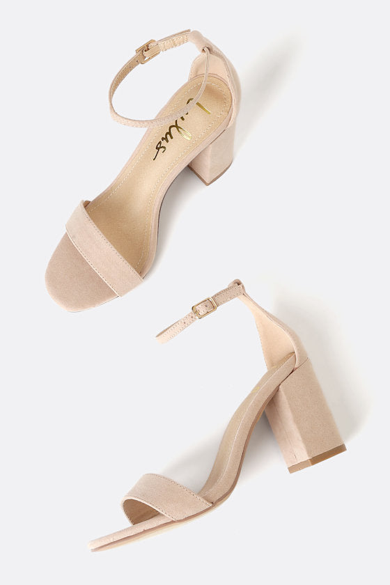 Arylee Light Nude Suede Ankle Strap Heels