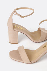 Arylee Light Nude Suede Ankle Strap Heels