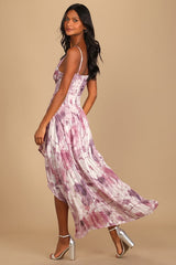 An Enchanting Dream Purple Multi Print High-Low Maxi Dress