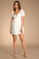 Sunny Day Stunner White Eyelet Embroidered Babydoll Dress