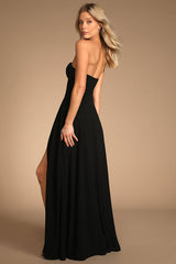 Remember This Moment Black Rhinestone Strapless Maxi Dress