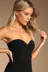 Remember This Moment Black Rhinestone Strapless Maxi Dress