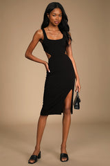 How I Feel Black Cutout Bodycon Midi Dress