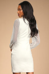 Love That Lasts Forever Ivory Balloon Sleeve Bodycon Mini Dress