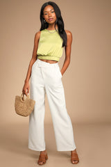 Sunny Day Chic Light Green Strappy Tie-Back Cropped Tank Top