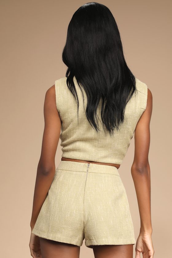 Perfect Company Olive Tweed High Waisted Shorts