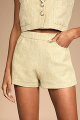 Perfect Company Olive Tweed High Waisted Shorts