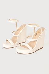 Basik White Ankle Strap Platform Wedge Sandals