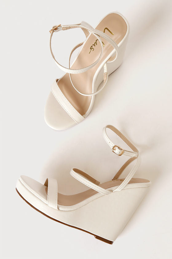 Basik White Ankle Strap Platform Wedge Sandals