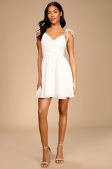 Cute and Sweet White Tie-Back Mini Skater Dress