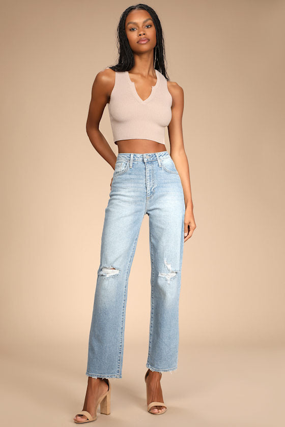 Generational Style Light Wash Distressed High-Rise Dad Jeans