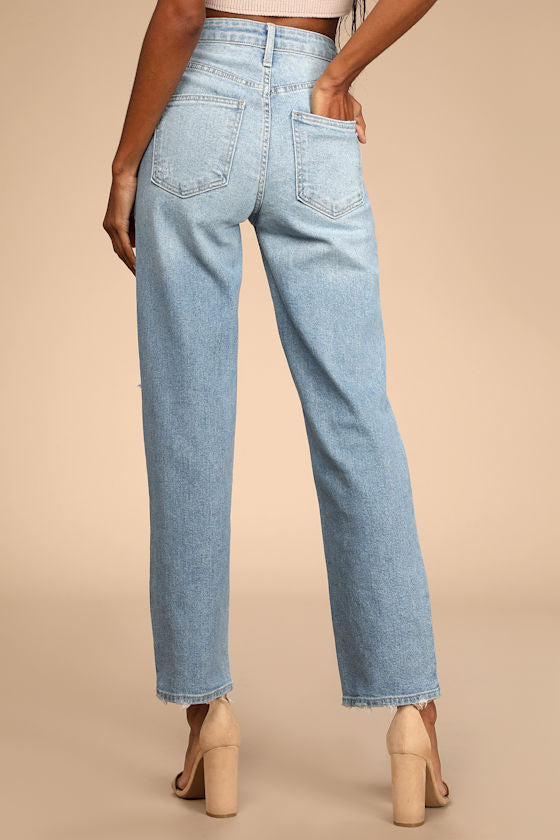 Generational Style Light Wash Distressed High-Rise Dad Jeans