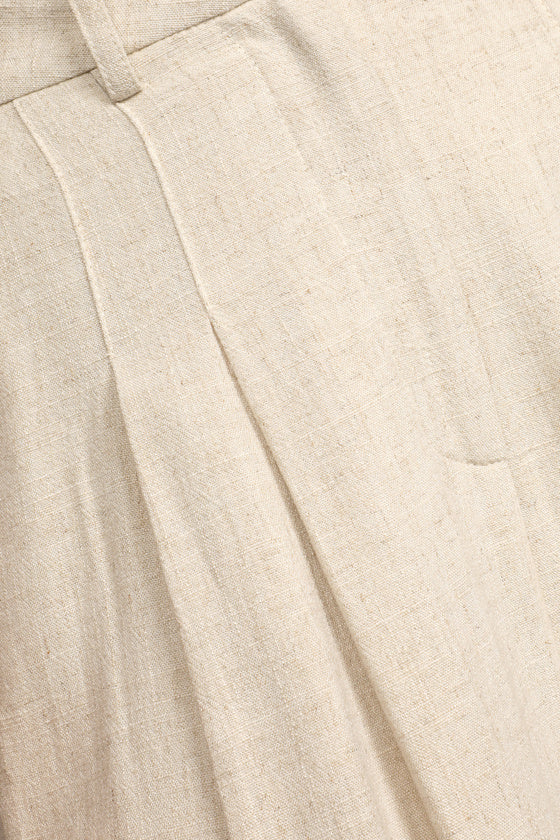 Never Miss Beige High-Waisted Wide-Leg Pleated Trouser Pants