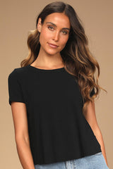 Boosted Basic Black Ribbed Cutout Short Sleeve Top