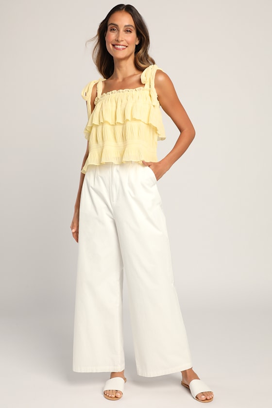 Tiers to Summer Yellow Tie-Strap Tiered Tank Top