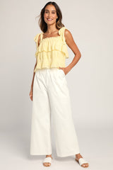 Tiers to Summer Yellow Tie-Strap Tiered Tank Top