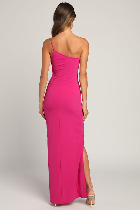 Keeper of My Heart Magenta One-Shoulder Maxi Dress