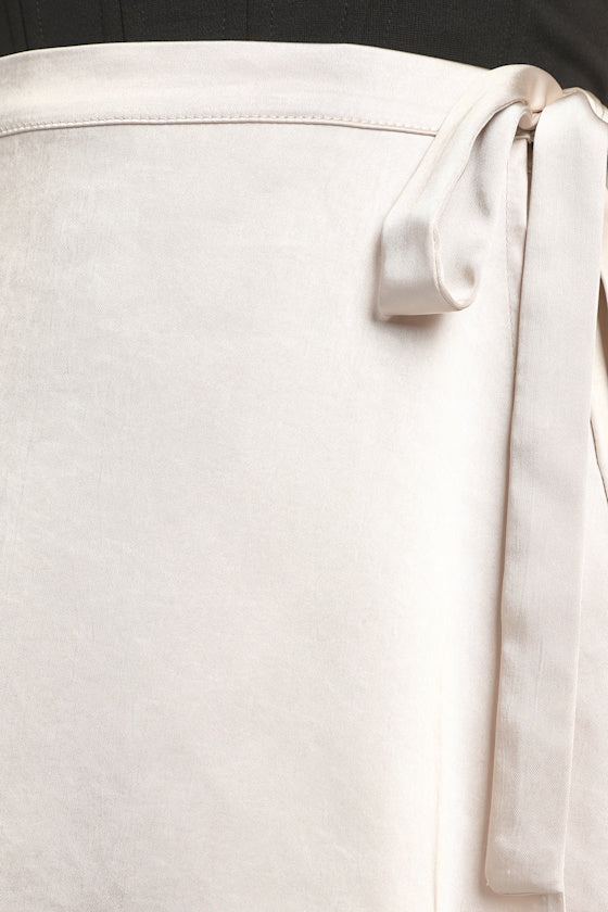Ties to the World Cream Satin Wrap Mini Skirt