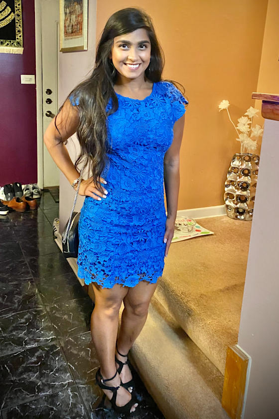 Romance Language Blue Lace Backless Mini Dress