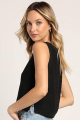 Get the Look Black Loose Knit Sweater Tank Top
