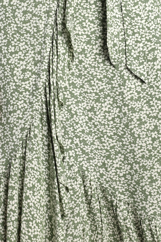 Summer Romance Sage Green Floral Print Two-Piece Midi Dress