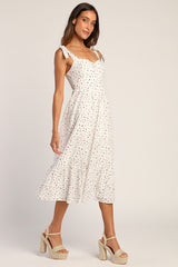 Garden Gorgeous White Floral Print Tie-Strap Midi Dress