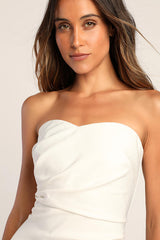 Festive Occasion White Ruched Strapless Bodycon Mini Dress