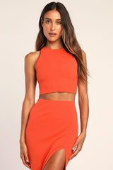 Absolute Edge Orange Sleeveless Two-Piece Bodycon Midi Dress
