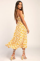 Catching Sunrays Mustard Yellow Floral Print Midi Dress