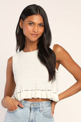 Flouncin' Around Ivory Cropped Ruffled Sweater Tank