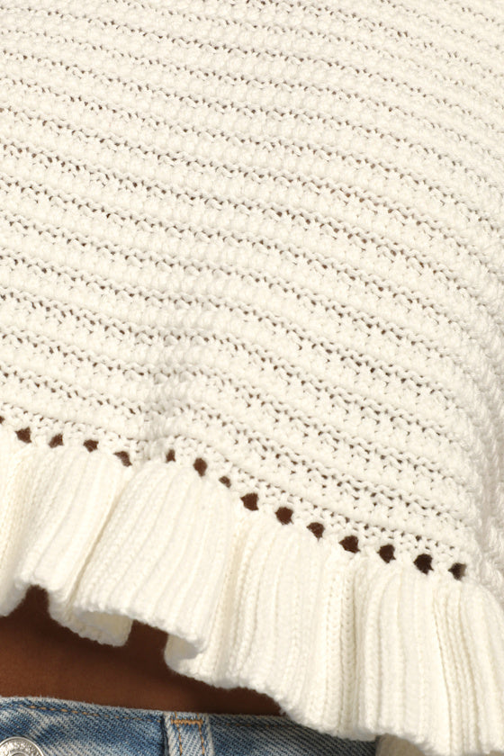 Flouncin' Around Ivory Cropped Ruffled Sweater Tank