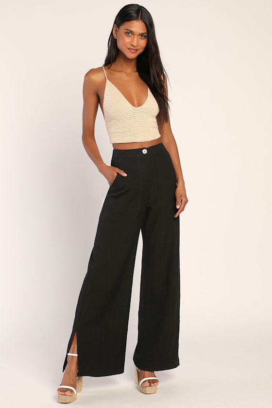 Jet Stream Black High-Waisted Wide-Leg Pants