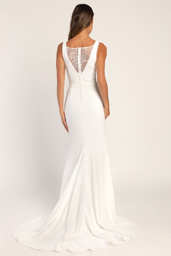 Long-Lasting Love Ivory Lace V-Neck Mermaid Dress
