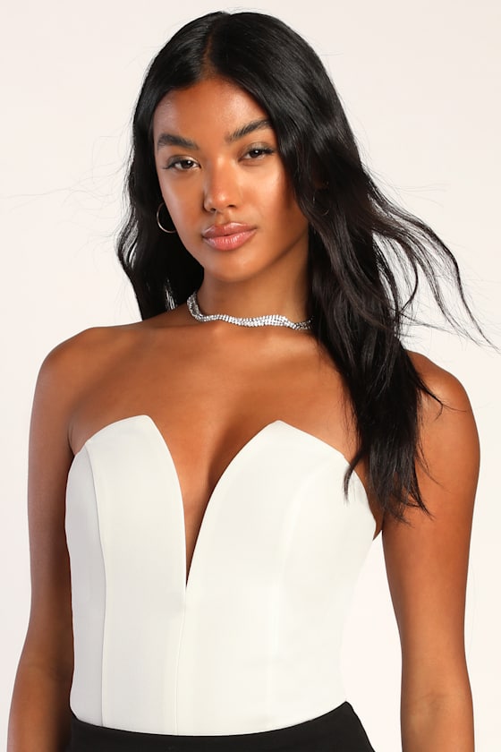 Babe Alert Ivory Notched Strapless Bodysuit
