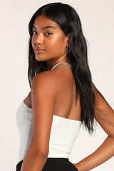 Babe Alert Ivory Notched Strapless Bodysuit