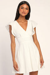 Sweeten Me Up White Flutter Sleeve Mini Dress With Pockets