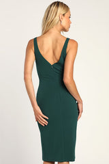 Iconic Moment Dark Green Bodycon Midi Dress
