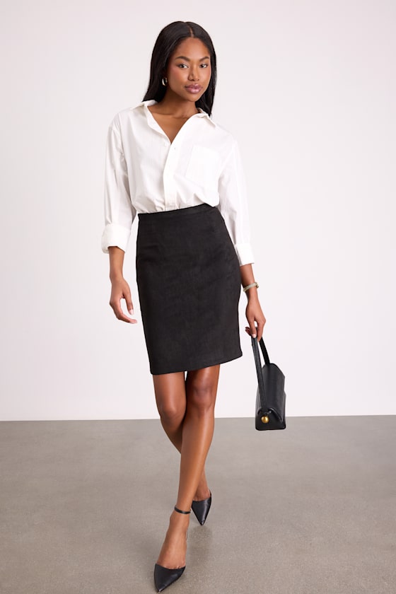 Superpower Black Suede Pencil Skirt