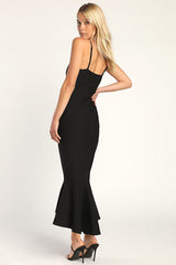 Stun Like Me Black Bodycon Trumpet Hem Midi Dress