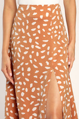 Getting Glam Peach Print Slit Midi Skirt