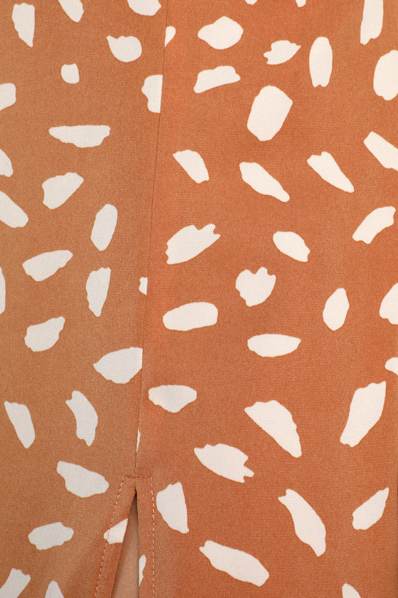 Getting Glam Peach Print Slit Midi Skirt