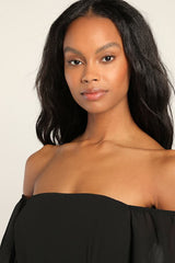 Feel the Romance Black Off-the-Shoulder Maxi Dress