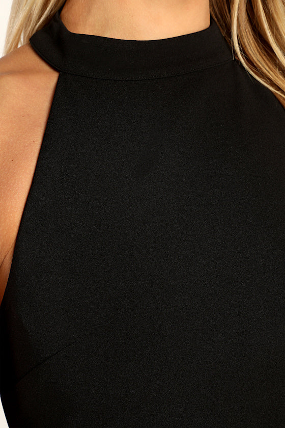 All About Dancing Black Halter Ruffled Mini Dress