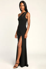 Enchanted Energy Black One-Shoulder Maxi Dress