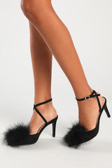 Brodyy Black Feather Pointed-Toe Ankle Strap Pumps