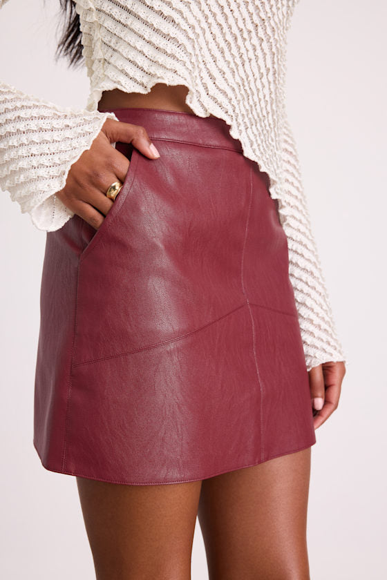 Harley Burgundy Vegan Leather Mini Skirt
