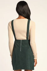 Embracing Autumn Emerald Green Corduroy Pinafore Mini Dress