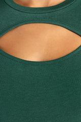 Flirty Little Secret Emerald Green Ribbed Cutout Long Sleeve Top