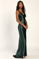 Perfectly Classy Emerald Green Satin Strappy Maxi Dress
