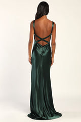 Perfectly Classy Emerald Green Satin Strappy Maxi Dress